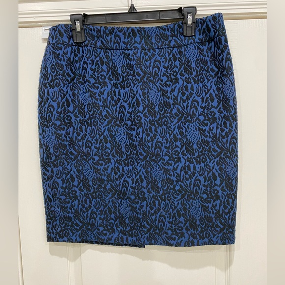 Ann Taylor factory Black & Royal blue brocade Fully lined Pencil skirt Size 14 - Picture 1 of 6
